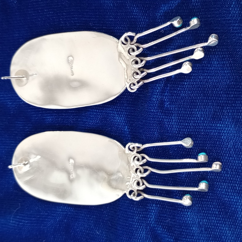 Vintage Native American Multi Stone On Sterling Silver Dangle Earrings Post - Picture 10 of 16